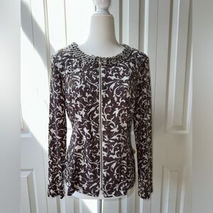 MSK Zip Up Damask Blazer with Rhinestone Zipper Pull Size Small